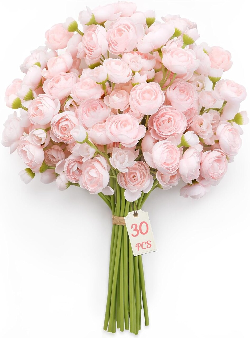 30PCS Ranunculus Artificial Flowers Faux Silk Mini Flowers for DIY Bouquets